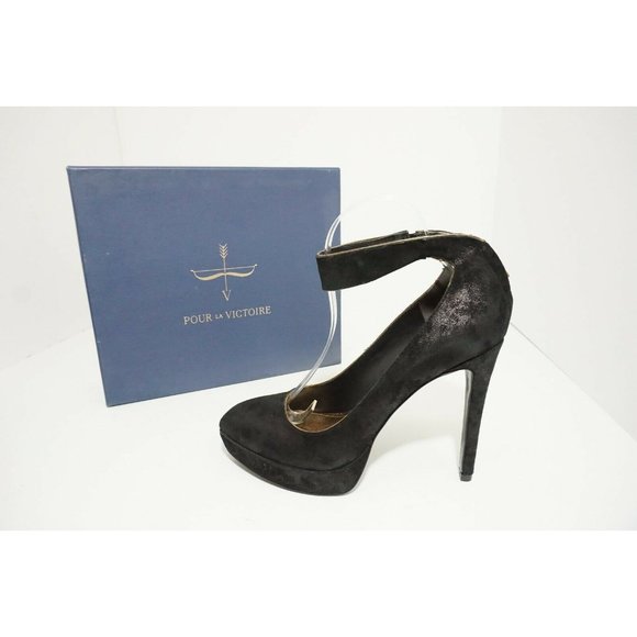 Pour La Victoire Avi Black Suede Women's Platform High Heels Pumps US 9 M $250 - Picture 3 of 9